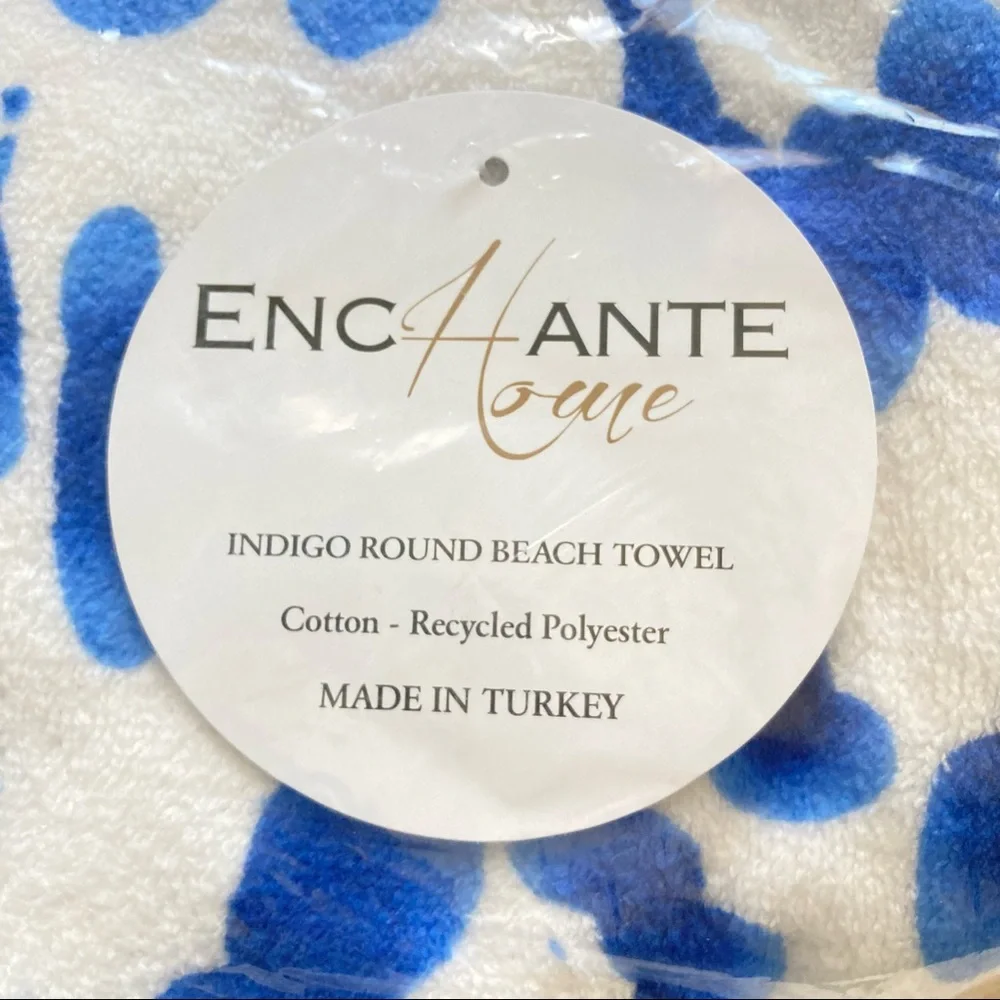 Enchante Home Large Indigo Round Beach Towel NWT